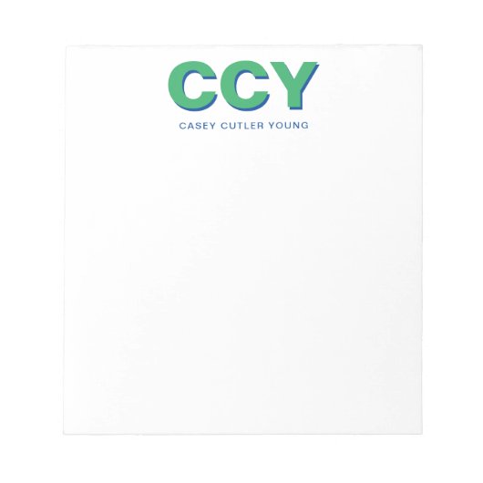 Chunky Initials Green und Blue Personalisiert Notizblock (Vorderseite)