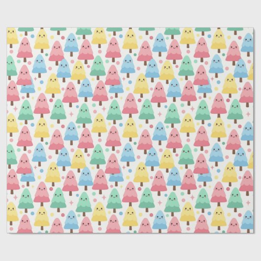 Chunky Kawaii Pastel Pine Trees Seamless Wrapping  Geschenkpapier (Flach)