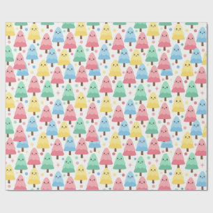 Chunky Kawaii Pastell-Tannen Bäume Nahtloses Verpa Geschenkpapier