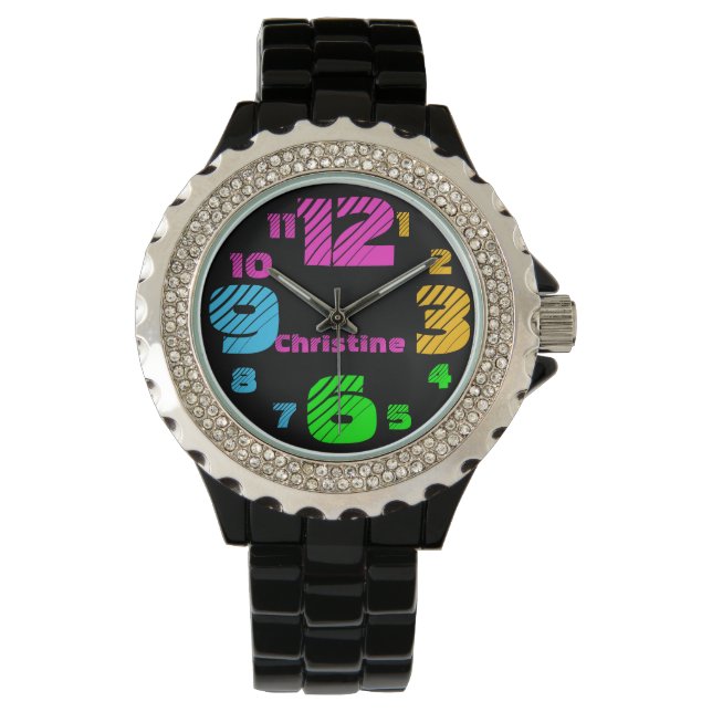Chunky Neon Numbers Women's Black Watch Armbanduhr (Vorderseite)