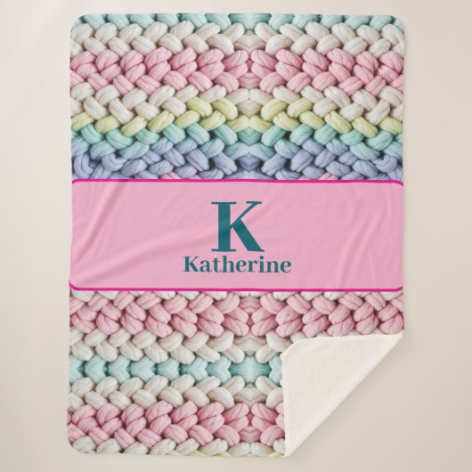 Chunky Pastel Knit Monogram Custom Name Gift Sherpadecke (Vorderseite)