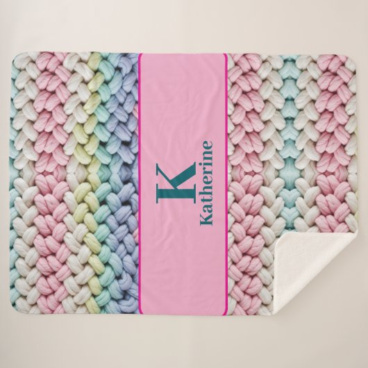 Chunky Pastel Knit Monogram Custom Name Gift Sherpadecke (Vorderseite (Horizontal))