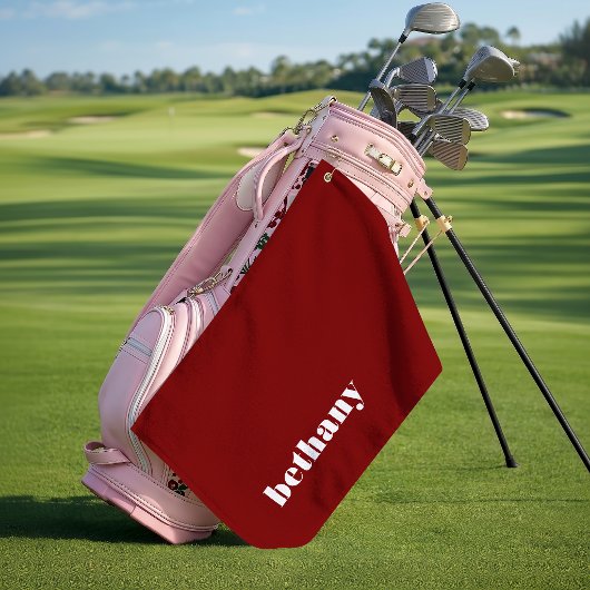 Chunky Typografy Monogram Name Burgundy Golfhandtuch