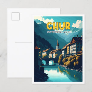 Chur Schweiz Vintage-Reiseillustration Postkarte