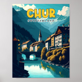 Chur Switzerland Vintage Illustration Poster