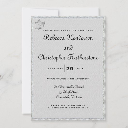 Church Bells Silver and Bale Gray Wedding Einladung (Vorderseite)