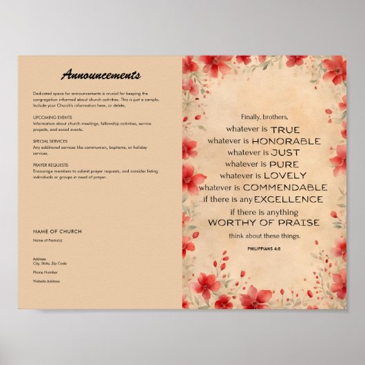 Church Bulletin zum Herunterladen und Drucken Poster (Vorne)