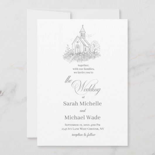 Church Calligraphy Wedding Invitation Einladung (Vorderseite)