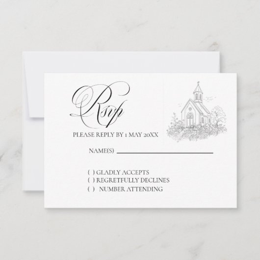 Church Calligraphy Wedding RSVP card (Vorderseite)