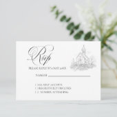 Church Calligraphy Wedding RSVP card (Stehend Vorderseite)