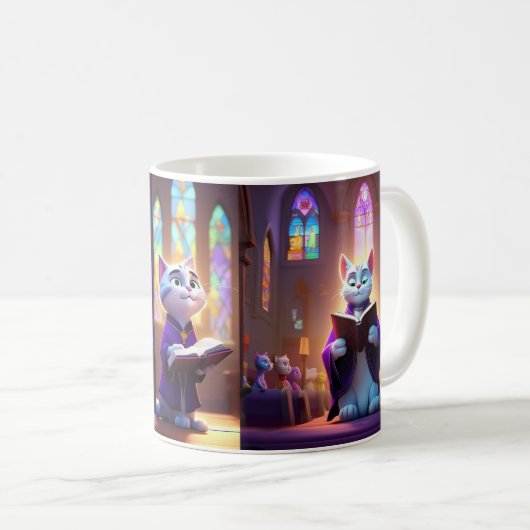 Church Cat Fun Tasse. Kaffeetasse (VorderseiteRechts)