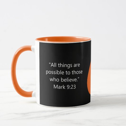 Church Challenge Custom Mark 9:23 Black Orange Tasse (Links)