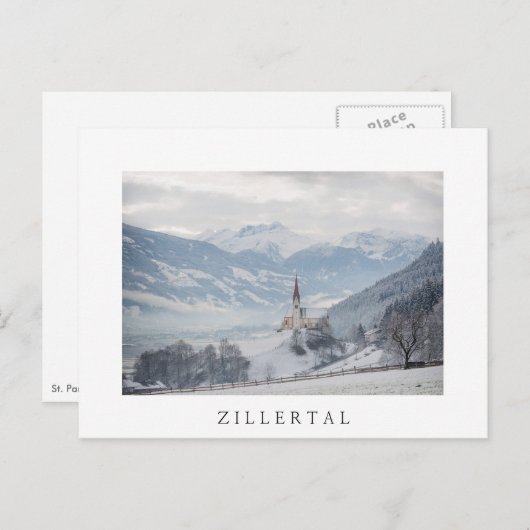 Church in Zillertal in winter white text postcard Postkarte (Vorne/Hinten)