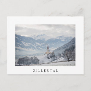 Church in Zillertal in winter white text postcard Postkarte