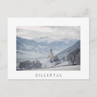 Church in Zillertal in winter white text postcard Postkarte