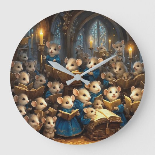Church Mouse Choir Große Wanduhr (Vorderseite)