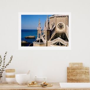 Church Overlooking the Ocean Poster