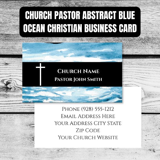 Church Pastor Abstract Blue Ocean Christian Visitenkarte