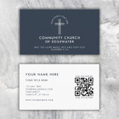 Church Pastor Modern QR Code Custom Logo Navy Visitenkarte