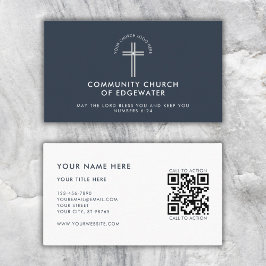Church Pastor Modern QR Code Custom Logo Navy Visitenkarte