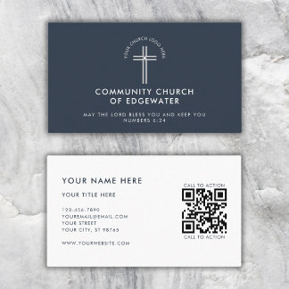 Church Pastor Modern QR Code Custom Logo Navy Visitenkarte