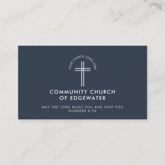 Church Pastor Modern QR Code Custom Logo Navy Visitenkarte (Vorderseite)