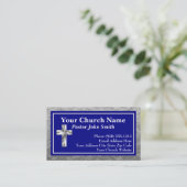 Church Pastor Navy Blue Silver Business Cards Visitenkarte (Stehend Vorderseite)