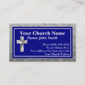 Church Pastor Navy Blue Silver Business Cards Visitenkarte (Vorderseite)