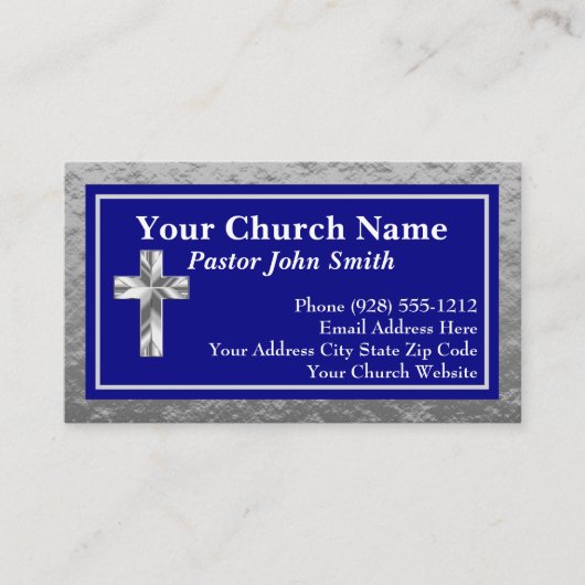 Church Pastor Navy Blue Silver Business Cards Visitenkarte (Vorderseite)
