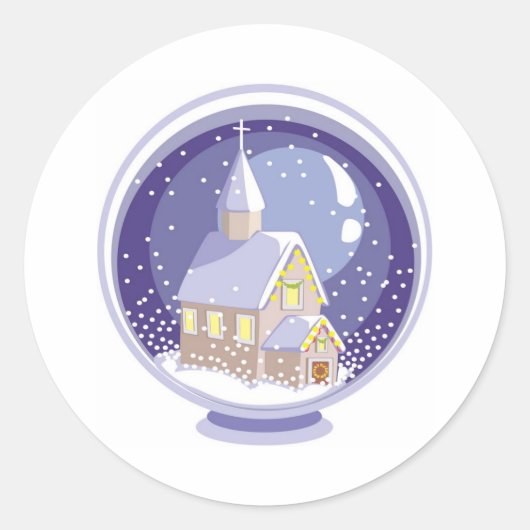 Church Snow Globe Runder Aufkleber (Vorderseite)