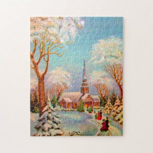 Church Snow Scene Vintage Puzzle