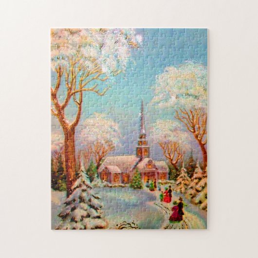 Church Snow Scene Vintage Puzzle (Vertikal)