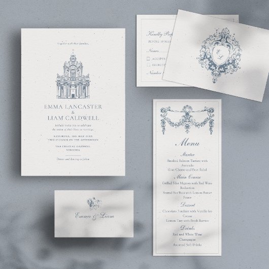 Church Venue Sketch Minimalist Wedding All In One Einladung