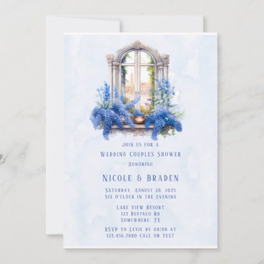 Church View Blue Floral Wedding Couples Dusche Einladung (Vorderseite)