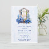 Church View Blue Floral Wedding Couples Dusche Einladung (Stehend Vorderseite)