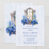 Church View Blue Floral Wedding Couples Dusche Einladung (Vorne/Hinten)