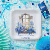 Church View Blue Watercolor Pappteller (Party)