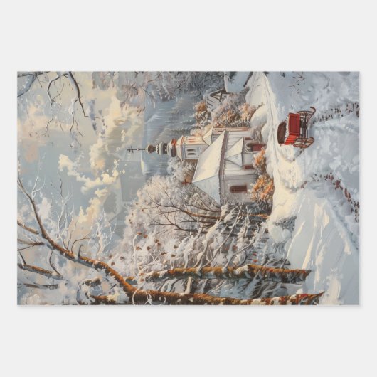 Church Winter Wonderland Decoupage Geschenkpapier Set (Vorderseite 2)