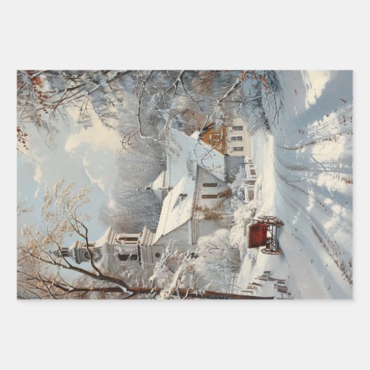 Church Winter Wonderland Decoupage Geschenkpapier Set (Vorderseite)