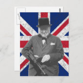 Churchill Posing mit der britischen Flagge Postkarte (Vorne/Hinten)