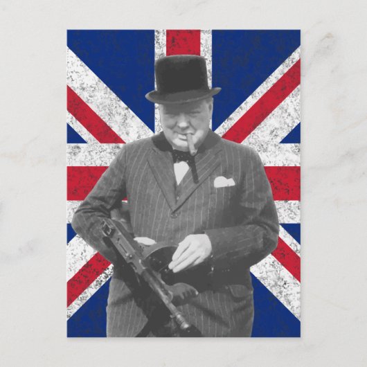 Churchill Posing mit der britischen Flagge Postkarte (Vorderseite)