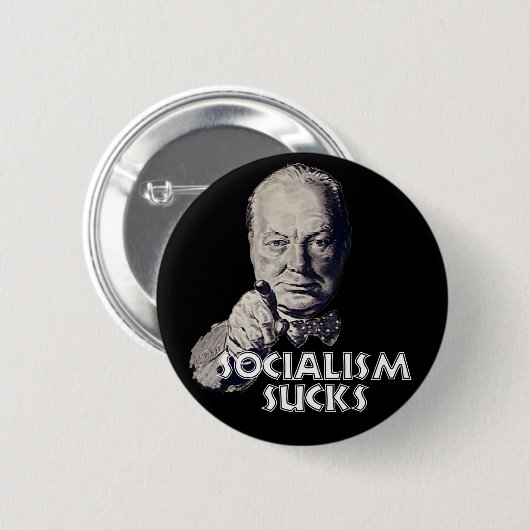 Churchill Zitat: Sozialismus ist zum Kotzen! Button (Vorne & Hinten)