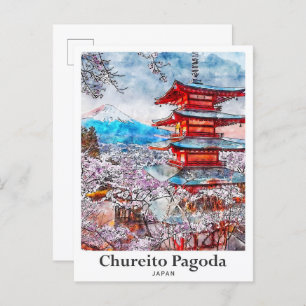 Chureito Pagoda Japan Reisen Wasserfarbe Hand gezo Postkarte