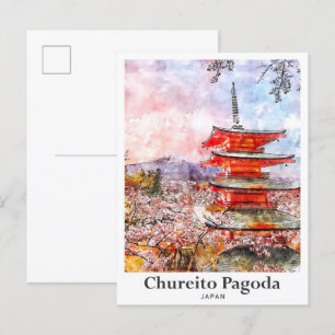 Chureito Pagoda Japan Reisen Wasserfarbe Hand gezo Postkarte