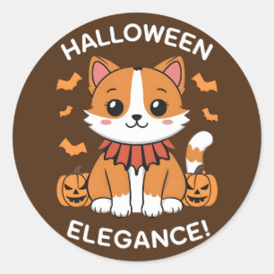Chuzzy the Cat: Halloween Elegance im Kawaii-Stil Runder Aufkleber