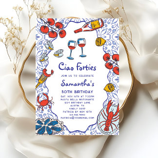 Ciao 40s Italian Seafood Wine Dinner 50th Birthday Einladung