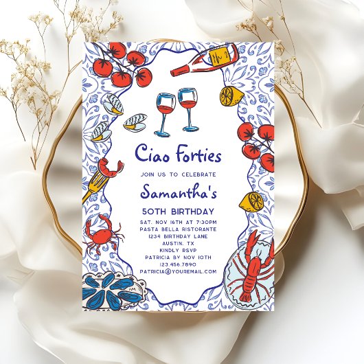 Ciao 40s Italian Seafood Wine Dinner 50th Birthday Einladung