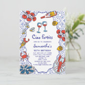 Ciao 40s Italian Seafood Wine Dinner 50th Birthday Einladung (Stehend Vorderseite)