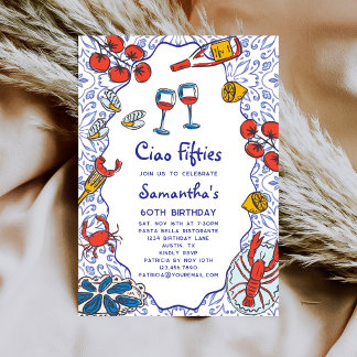 Ciao 50s Italian Seafood Wine Dinner 60th Birthday Einladung