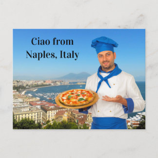 Ciao aus Neapel Italien Margherita Pizza Rezept Postkarte
